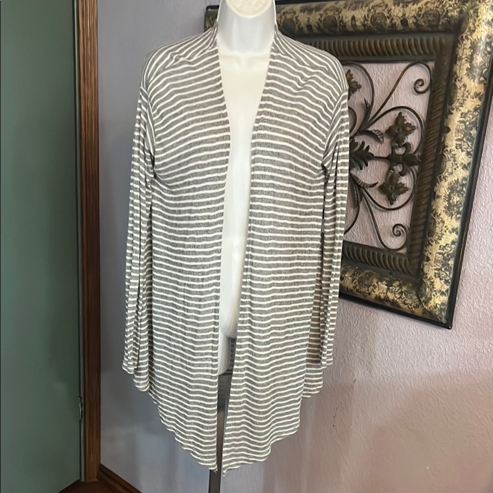 White Birch Cardigan Striped Open Front / lapels/ lightweight Sz S💙